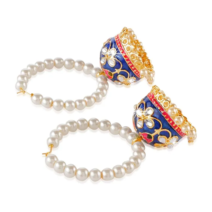 Yellow Chimes Necklaces Yellow Chimes Blue Classic Designer Meenakari Kundan Pearl Copper Hoops Traditional Peacock Jhumka Earrings for Women and Girls