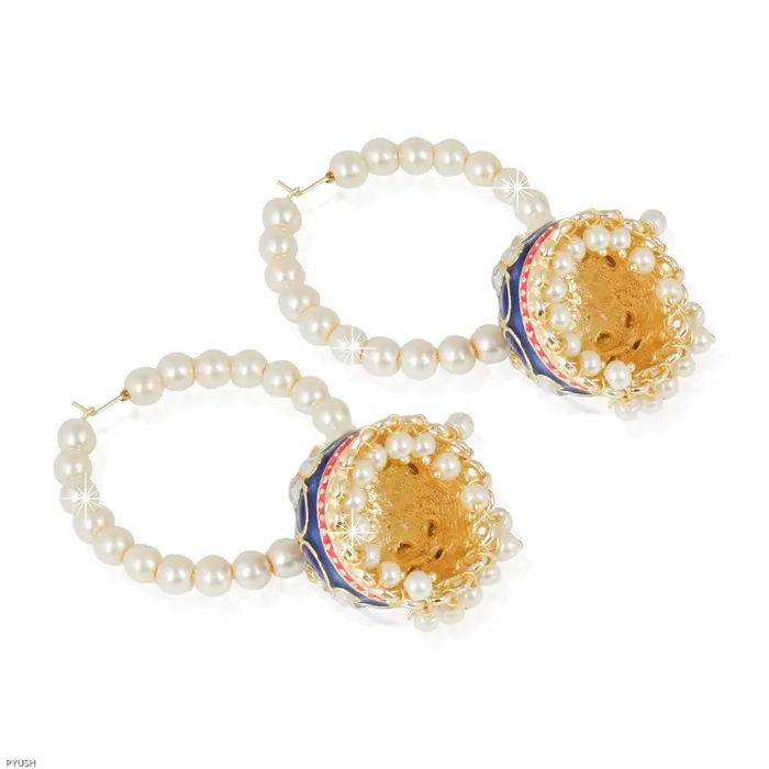 Yellow Chimes Necklaces Yellow Chimes Blue Classic Designer Meenakari Kundan Pearl Copper Hoops Traditional Peacock Jhumka Earrings for Women and Girls