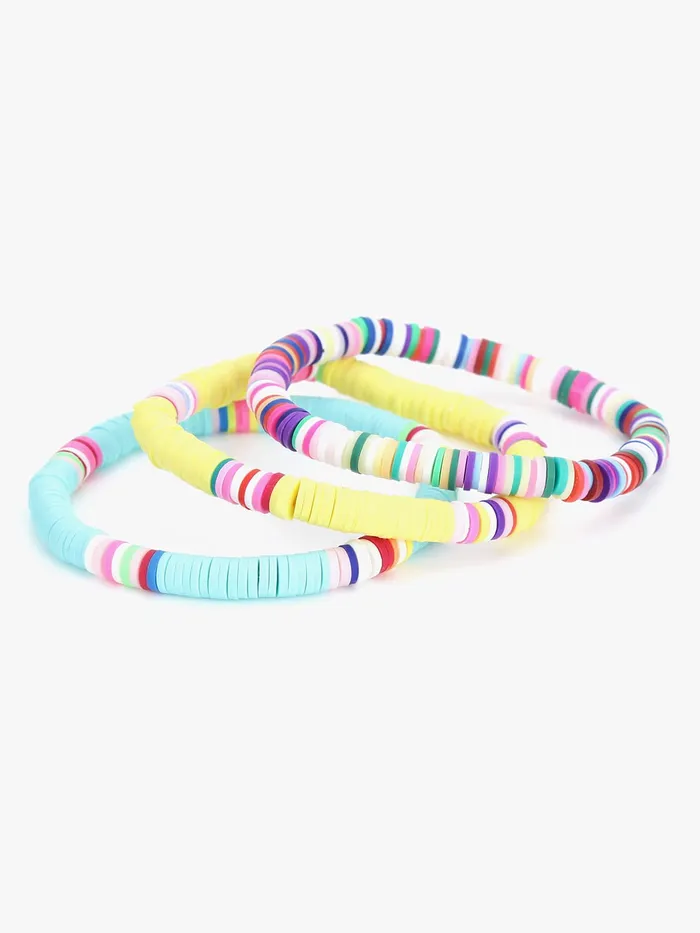 Yellow Chimes Necklaces Yellow Chimes Bracelets for Women Combo of 3 PCs Heishi Bracelets Set Lightweight Stack Rainbow Summer Beach Accessory for Girls and Women