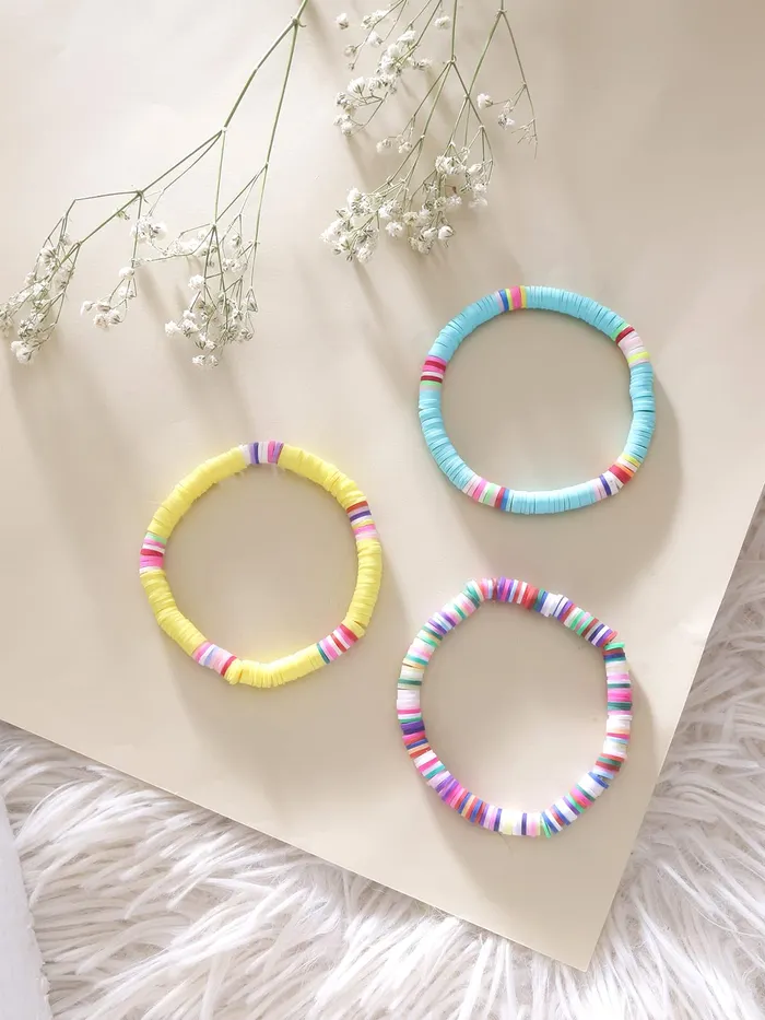 Yellow Chimes Necklaces Yellow Chimes Bracelets for Women Combo of 3 PCs Heishi Bracelets Set Lightweight Stack Rainbow Summer Beach Accessory for Girls and Women