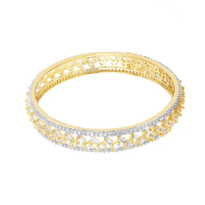 Yellow Chimes Necklaces Yellow Chimes Classic Design 1 Pcs White ADAmerican Diamond Studded 18k Gold Plated Handcrafted Bangle for Women Girls 28