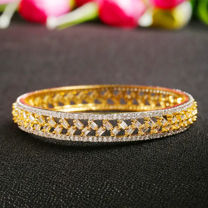 Yellow Chimes Necklaces Yellow Chimes Classic Design 1 Pcs White ADAmerican Diamond Studded 18k Gold Plated Handcrafted Bangle for Women Girls 28