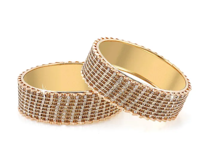 Yellow Chimes Necklaces Yellow Chimes Classic Look Studded Sparkling Crystal Broad Hand Crafted Designer Traditional Gold Plated 2 PCs Bracelet Bangles Set for Women 26