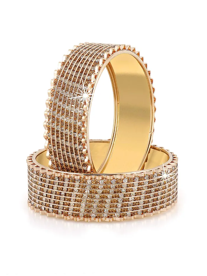 Yellow Chimes Necklaces Yellow Chimes Classic Look Studded Sparkling Crystal Broad Hand Crafted Designer Traditional Gold Plated 2 PCs Bracelet Bangles Set for Women 26