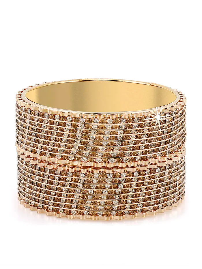Yellow Chimes Necklaces Yellow Chimes Classic Look Studded Sparkling Crystal Broad Hand Crafted Designer Traditional Gold Plated 2 PCs Bracelet Bangles Set for Women 26