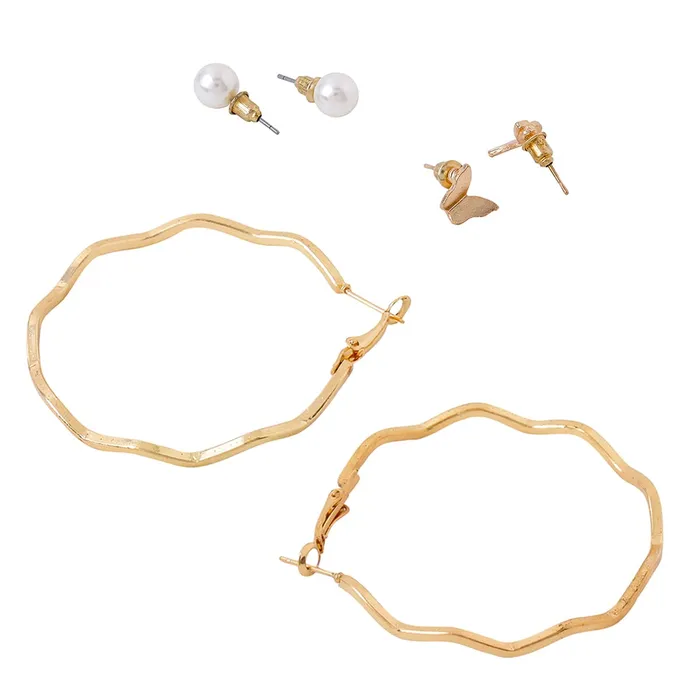 Yellow Chimes Necklaces Yellow Chimes Combo Earrings For Women Set Of 6 Pairs Earring Gold Plated Stud and Pearl Hoop Earrings For Women and Girls