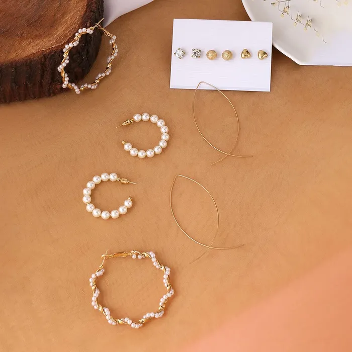 Yellow Chimes Necklaces Yellow Chimes Combo Earrings For Women Set Of 6 Pairs Earring Gold Plated Stud and Pearl Hoop Earrings For Women and Girls