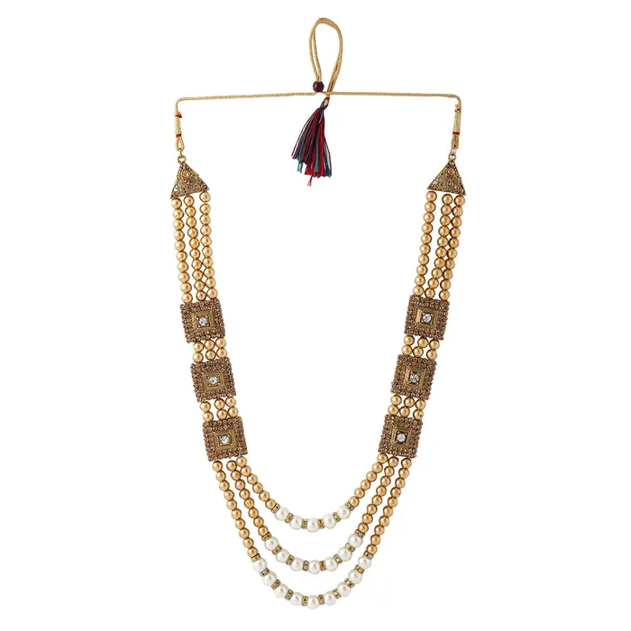 Yellow Chimes Necklaces Yellow Chimes Dulahmala For Mens Golden Beads Pearl Necklace Jewellery for Groom Dulha Moti Mal Haar For Men Sherwani Necklace