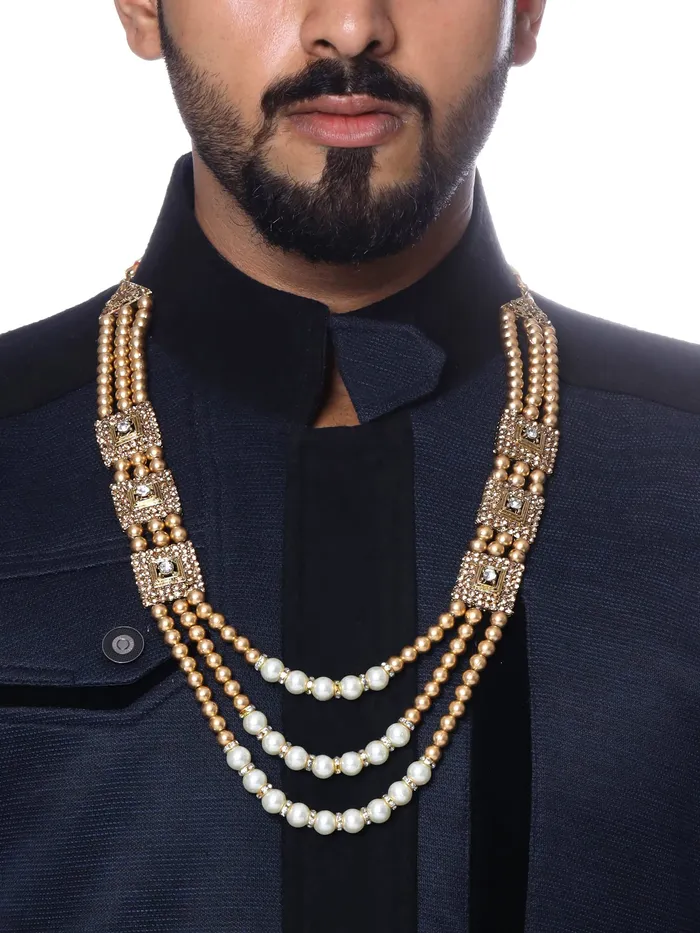 Yellow Chimes Necklaces Yellow Chimes Dulahmala For Mens Golden Beads Pearl Necklace Jewellery for Groom Dulha Moti Mal Haar For Men Sherwani Necklace