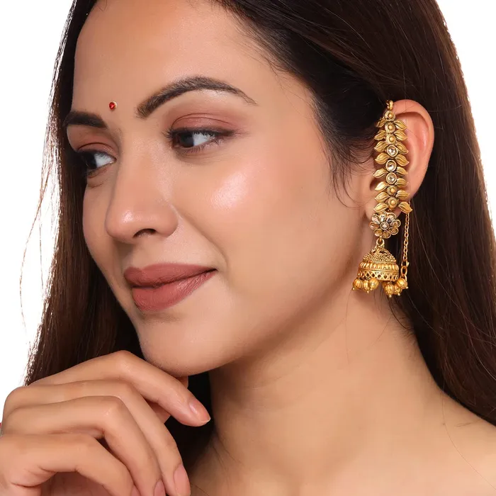 Yellow Chimes Necklaces Yellow Chimes Earrings for Women and Girls Traditional Gold Plated Maati Earrings Leafy Designed Chain Jhumka Earrings Set Birthday Gift for girls and women Anniversary Gift for Wife