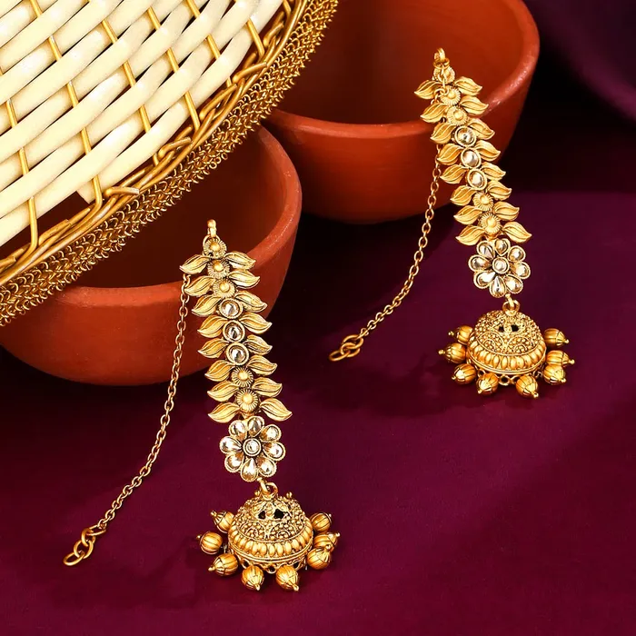Yellow Chimes Necklaces Yellow Chimes Earrings for Women and Girls Traditional Gold Plated Maati Earrings Leafy Designed Chain Jhumka Earrings Set Birthday Gift for girls and women Anniversary Gift for Wife