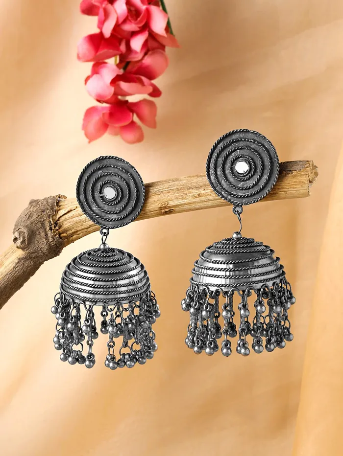 Yellow Chimes Necklaces Yellow Chimes Earrings for Women and Girls Traditional Silver Oxidised Jhumka Earrings German SilverBirthday Gift For girls and women Anniversary Gift for Wife