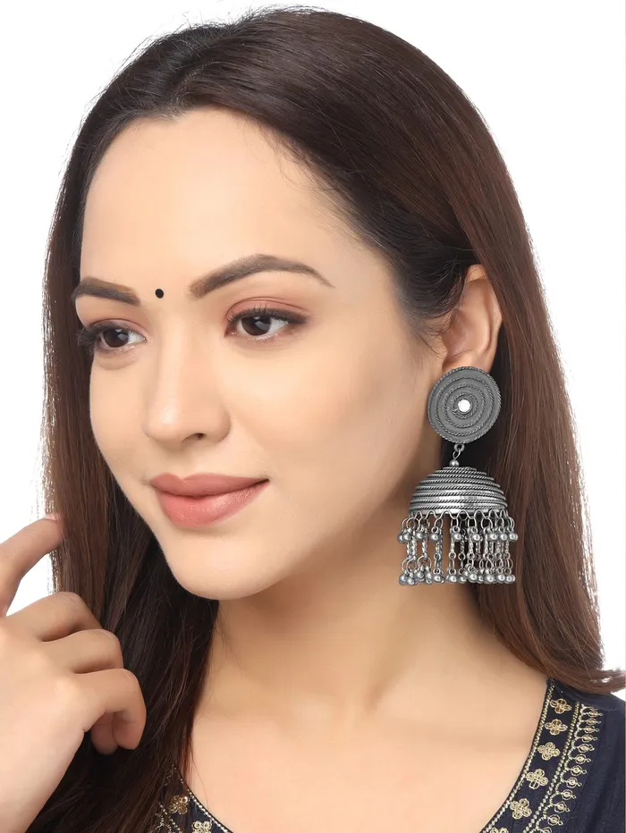 Yellow Chimes Necklaces Yellow Chimes Earrings for Women and Girls Traditional Silver Oxidised Jhumka Earrings German SilverBirthday Gift For girls and women Anniversary Gift for Wife