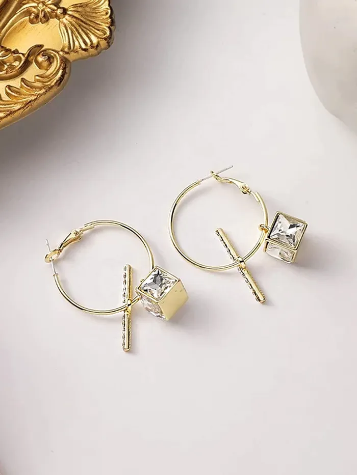 Yellow Chimes Necklaces Yellow Chimes Earrings For Women Gold Tone Contemporary Hoop Bali Crystal Drop Earrings For Women and Girls