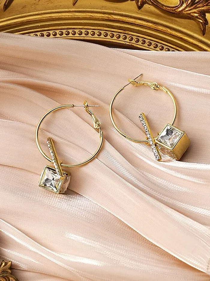 Yellow Chimes Necklaces Yellow Chimes Earrings For Women Gold Tone Contemporary Hoop Bali Crystal Drop Earrings For Women and Girls