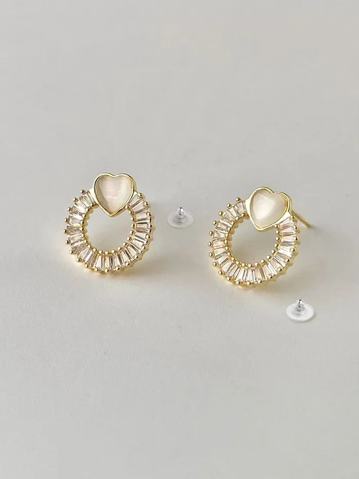Yellow Chimes Necklaces Yellow Chimes Earrings For Women Gold Toned Crystal Studded Heart Shape stud Open Circle Drop Earrings For Women and Girls