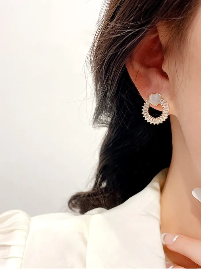Yellow Chimes Necklaces Yellow Chimes Earrings For Women Gold Toned Crystal Studded Heart Shape stud Open Circle Drop Earrings For Women and Girls