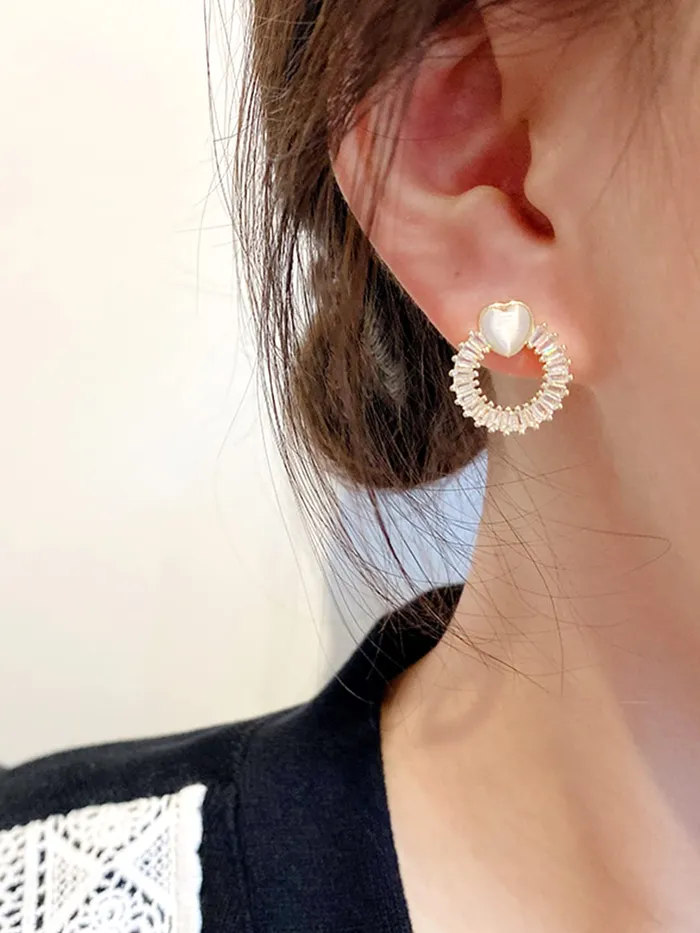 Yellow Chimes Necklaces Yellow Chimes Earrings For Women Gold Toned Crystal Studded Heart Shape stud Open Circle Drop Earrings For Women and Girls