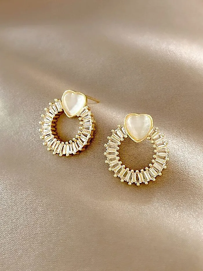 Yellow Chimes Necklaces Yellow Chimes Earrings For Women Gold Toned Crystal Studded Heart Shape stud Open Circle Drop Earrings For Women and Girls