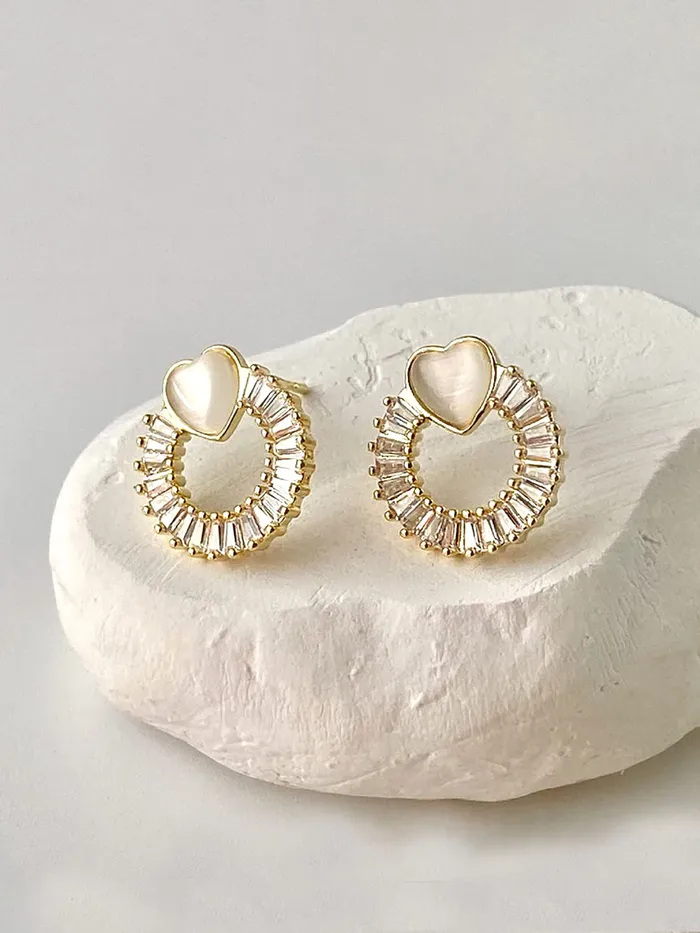 Yellow Chimes Necklaces Yellow Chimes Earrings For Women Gold Toned Crystal Studded Heart Shape stud Open Circle Drop Earrings For Women and Girls