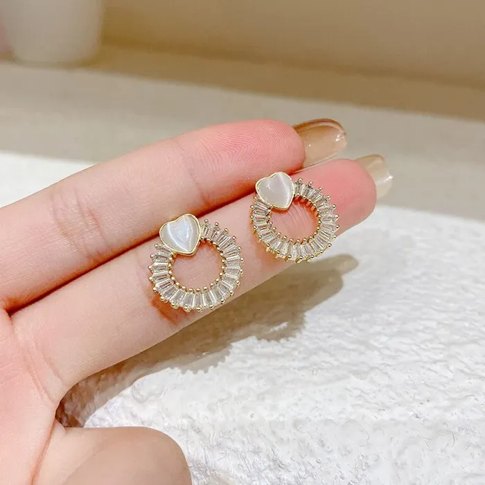 Yellow Chimes Necklaces Yellow Chimes Earrings For Women Gold Toned Crystal Studded Heart Shape stud Open Circle Drop Earrings For Women and Girls
