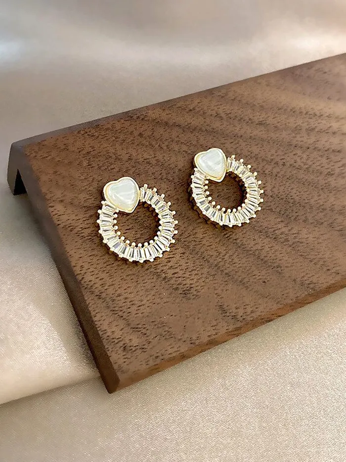 Yellow Chimes Necklaces Yellow Chimes Earrings For Women Gold Toned Crystal Studded Heart Shape stud Open Circle Drop Earrings For Women and Girls