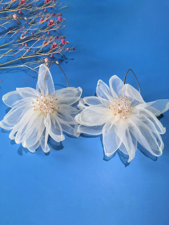 Yellow Chimes Necklaces Yellow Chimes Earrings For Women White Floral Drop chic Earrings For Women and Girls