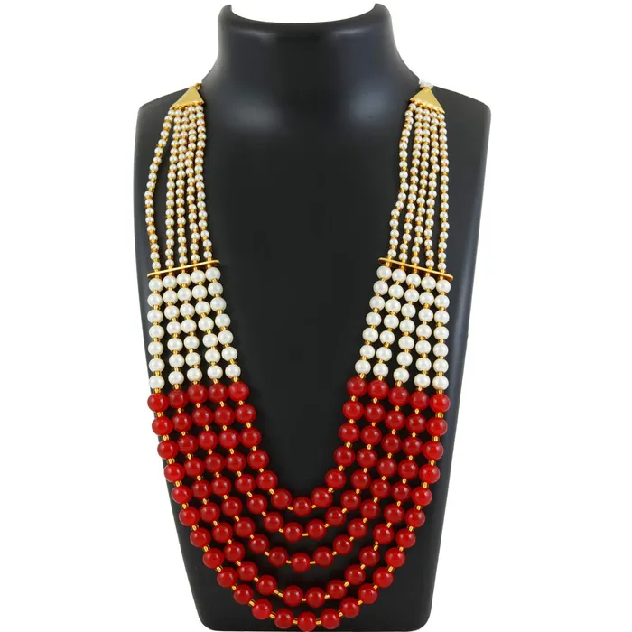 Yellow Chimes Necklaces Yellow Chimes Ethnic Fashion Gold Plated Handmade Beads Long Multilayer Pearl stylish Jewellery Necklace For Women Girls RedWhite