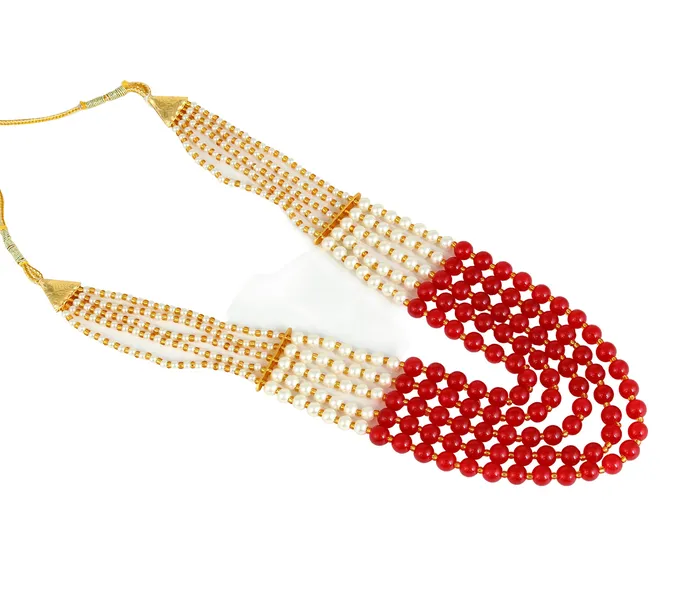 Yellow Chimes Necklaces Yellow Chimes Ethnic Fashion Gold Plated Handmade Beads Long Multilayer Pearl stylish Jewellery Necklace For Women Girls RedWhite