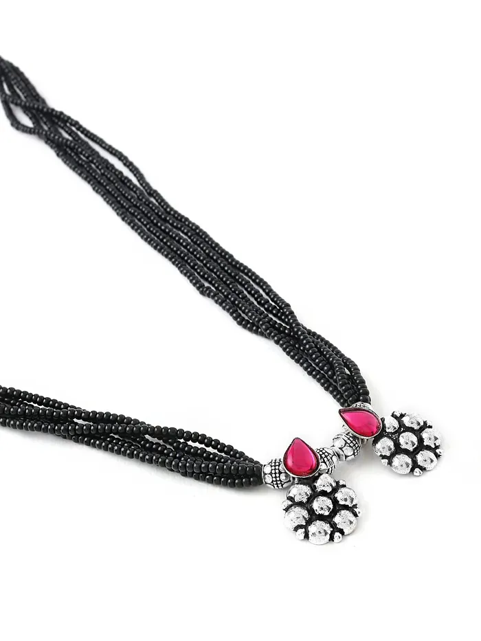Yellow Chimes Necklaces Yellow Chimes Ethnic Mangalsutra For Women Oxidised Kolhapuri Maangalsutra Beaded Charm Maangalsutra with Earring Set For Women MS4