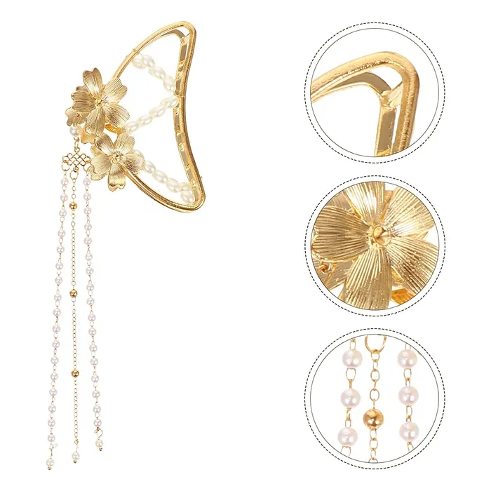 Yellow Chimes Necklaces Yellow Chimes Hair Clip For Women Gold Toned Cluthers Hair Claw Clip With Linear Chain Attached Hair Clutch For Women and Girls