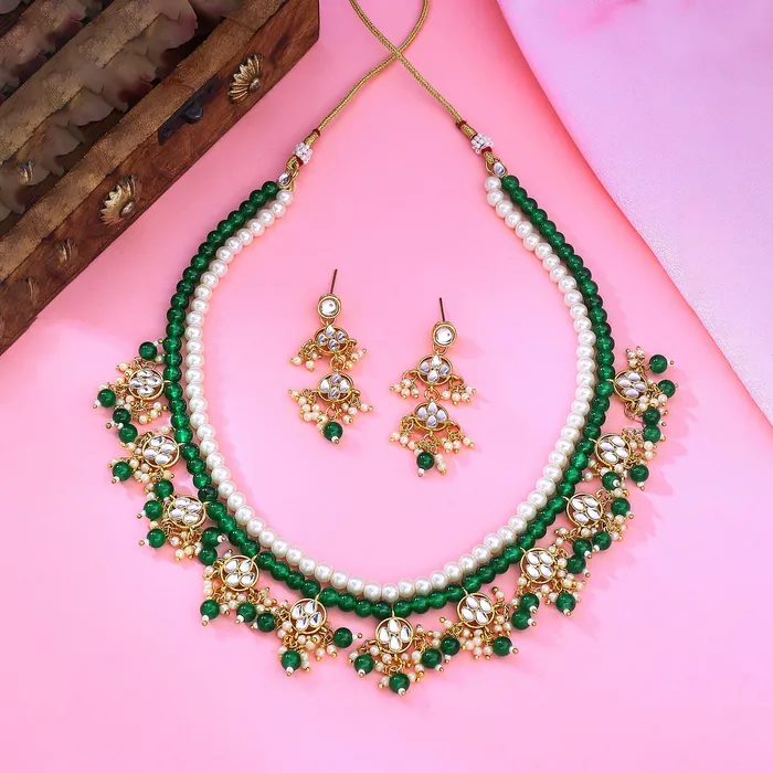 Yellow Chimes Necklaces Yellow Chimes Jewellery Set for Women and Girls Beads Necklace Set for Women Green Beads Beaded Necklace Set Birthday Gift for girls and women Anniversary Gift for Wife