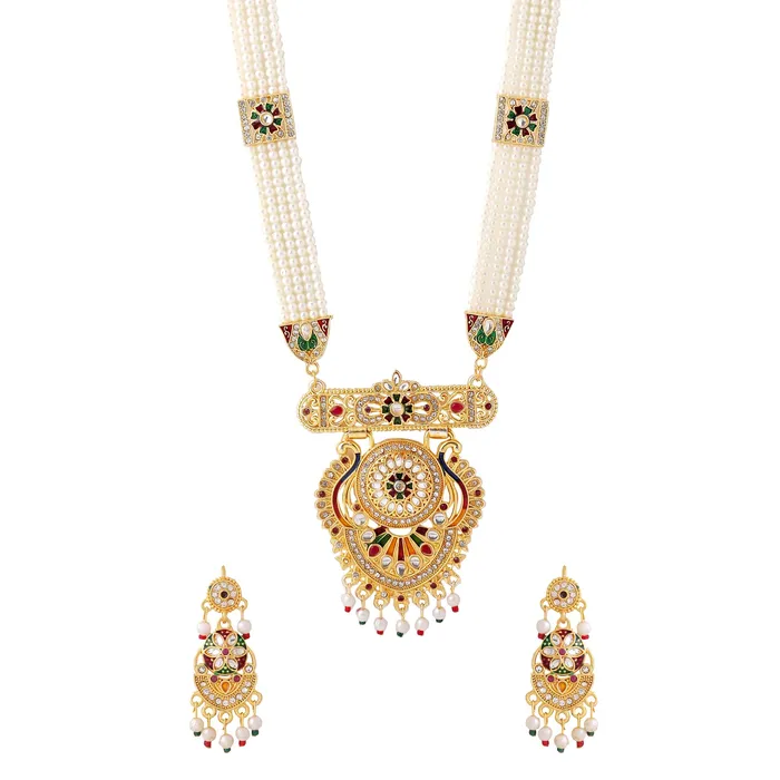 Yellow Chimes Necklaces Yellow Chimes Jewellery Set for Women and Girls Beads Necklace Set Gold Plated peacock Designed Beads Beaded Necklace Set Birthday Gift for girls and women Anniversary Gift for Wife