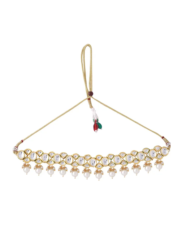 Yellow Chimes Necklaces Yellow Chimes Jewellery Set for Women and Girls Kundan Necklace Set for Girls Gold Plated Beads Drop Kundan Choker Necklace Set Birthday Gift for girls and women Anniversary Gift for Wife