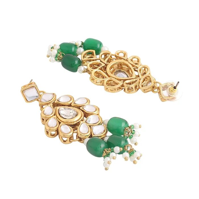 Yellow Chimes Necklaces Yellow Chimes Jewellery Set for Women and Girls Kundan Necklace Set Gold Plated Kundan Studded Green Beads Drop Necklace Set Birthday Gift for girls and women Anniversary Gift for Wife