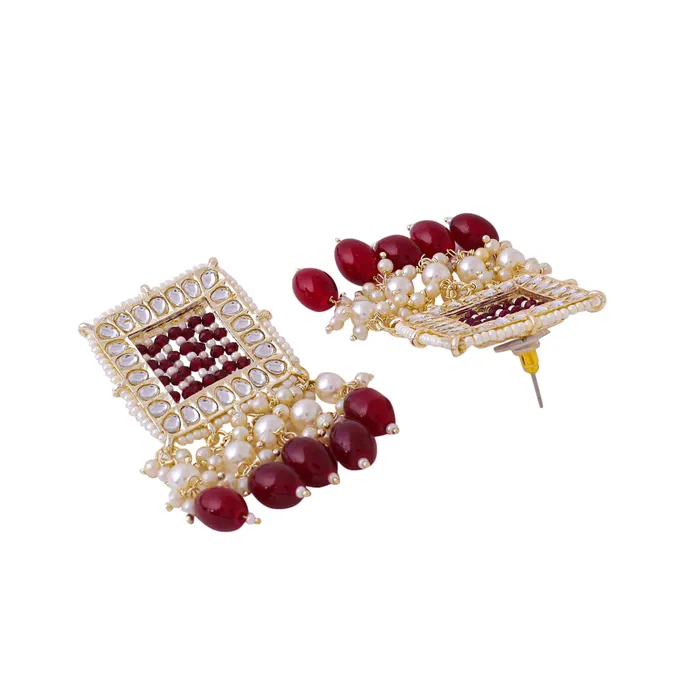Yellow Chimes Necklaces Yellow Chimes Jewellery Set for Women and Girls Kundan Necklace Set Gold Plated Maroon Beads Drop Kundan Choker Necklace Set Birthday Gift for girls and women Anniversary Gift for Wife