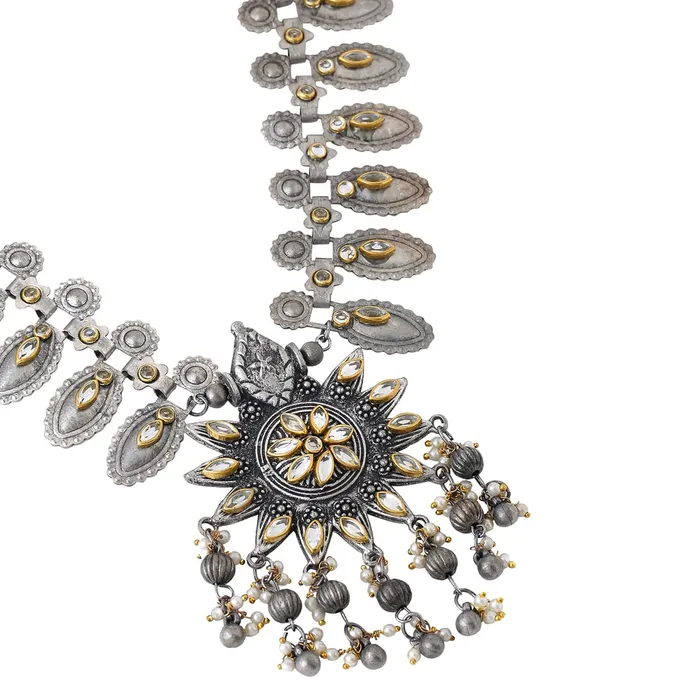 Yellow Chimes Necklaces Yellow Chimes Jewellery Set for Women and Girls Silver Oxidised Jewellery Set for Women Big Charm Oxidized Necklace Set Birthday Gift For Girls and Women Anniversary Gift for Wife