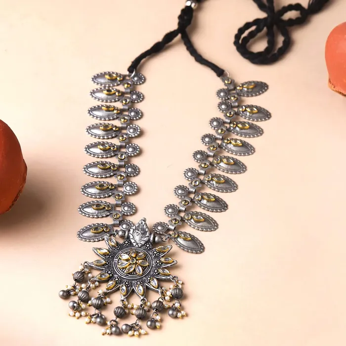 Yellow Chimes Necklaces Yellow Chimes Jewellery Set for Women and Girls Silver Oxidised Jewellery Set for Women Big Charm Oxidized Necklace Set Birthday Gift For Girls and Women Anniversary Gift for Wife