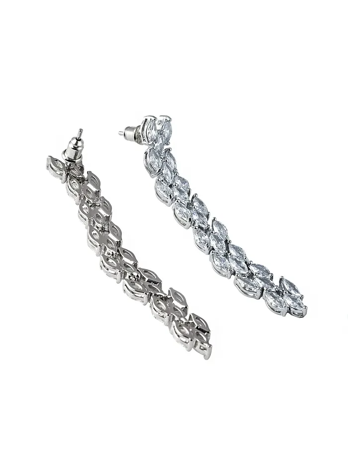 Yellow Chimes Necklaces Yellow Chimes Jewellery Set for Women RhodiumPlated White Real Cubic Zircon Necklace Set Leaf Design Classic CZ Jewellery Set For Women and Girls