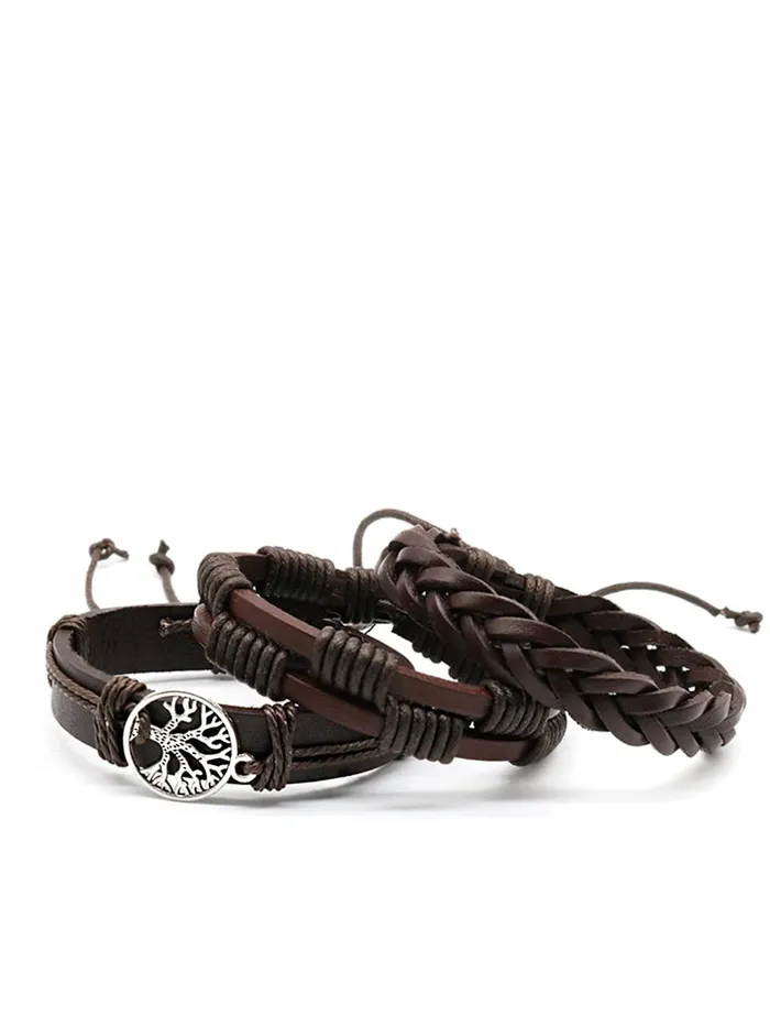 Yellow Chimes Necklaces Yellow Chimes Leather Bracelet for Men Wide Brown Color MultiLayred Leather WrapCharm Bracelet Set for Men and Boys