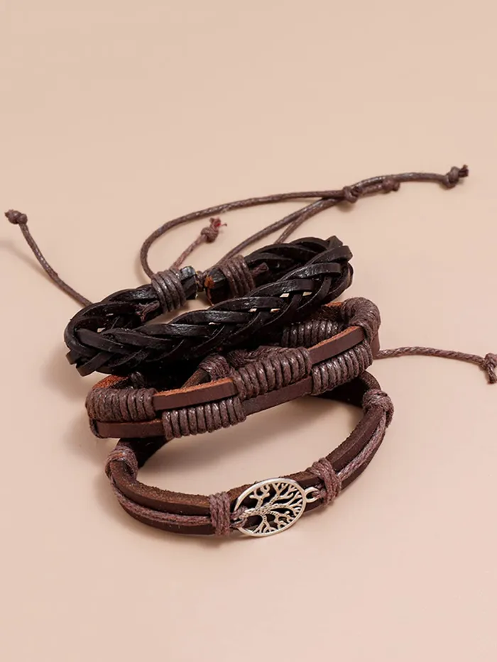 Yellow Chimes Necklaces Yellow Chimes Leather Bracelet for Men Wide Brown Color MultiLayred Leather WrapCharm Bracelet Set for Men and Boys
