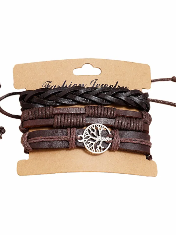 Yellow Chimes Necklaces Yellow Chimes Leather Bracelet for Men Wide Brown Color MultiLayred Leather WrapCharm Bracelet Set for Men and Boys