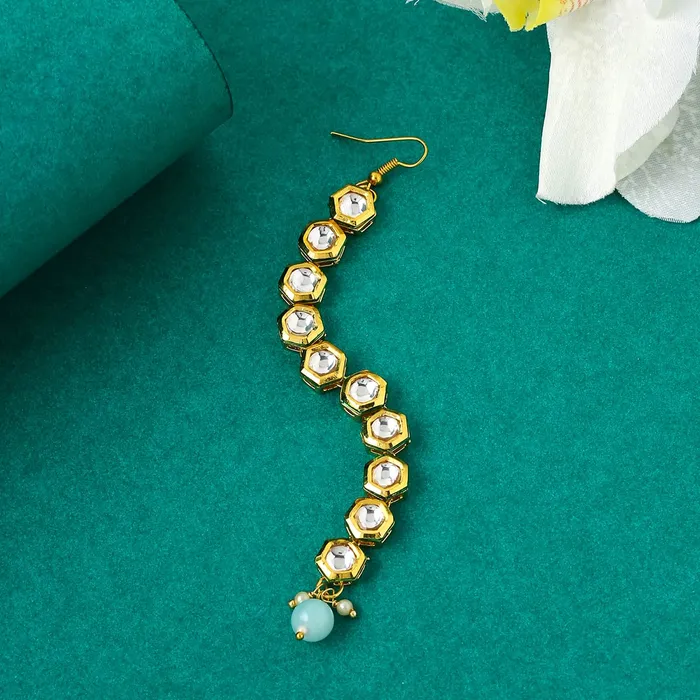 Yellow Chimes Necklaces Yellow Chimes Maangtikka for Women Gold Toned Kundan Studded Single Line Designed Green Pearl Drop Maangtikka for Women and Girls