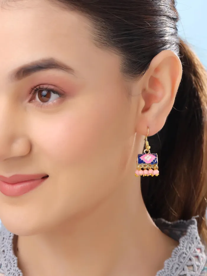Yellow Chimes Necklaces Yellow Chimes Meenakari Jhumka Earrings for Women Traditional Small Jhumki Earrings Set for Girls Combo of 3 Pairs Jhumkas Ethnic Gold Plated Women Earrings Birthday Gift For Girls