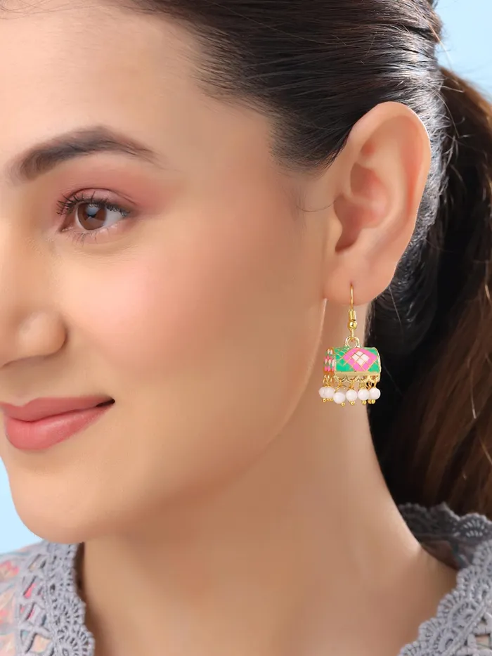 Yellow Chimes Necklaces Yellow Chimes Meenakari Jhumka Earrings for Women Traditional Small Jhumki Earrings Set for Girls Combo of 3 Pairs Jhumkas Ethnic Gold Plated Women Earrings Birthday Gift For Girls