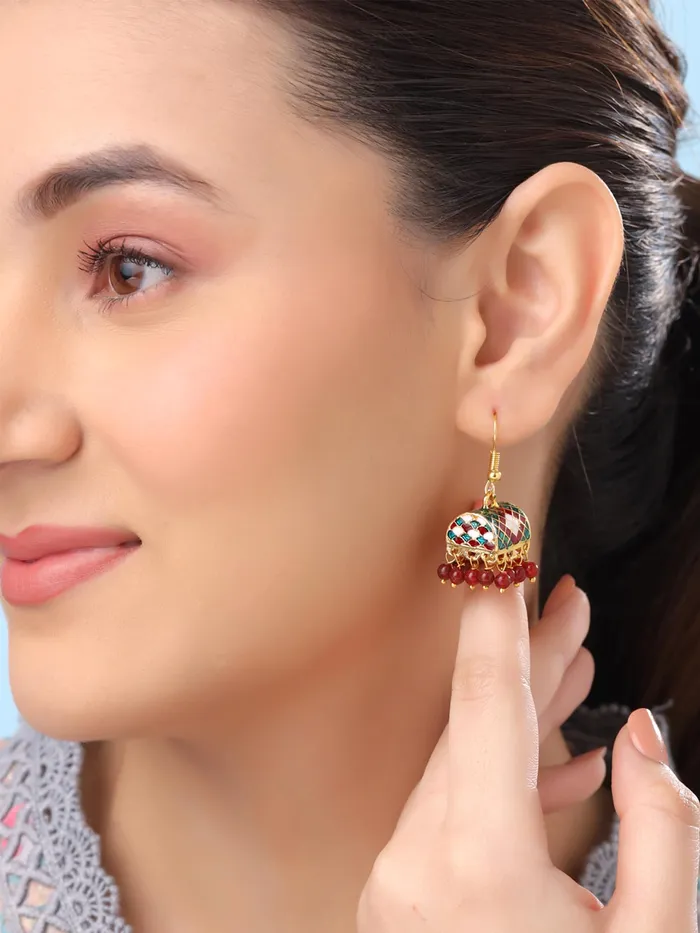 Yellow Chimes Necklaces Yellow Chimes Meenakari Jhumka Earrings for Women Traditional Small Jhumki Earrings Set for Girls Combo of 3 Pairs Jhumkas Ethnic Gold Plated Women Earrings Birthday Gift For Girls