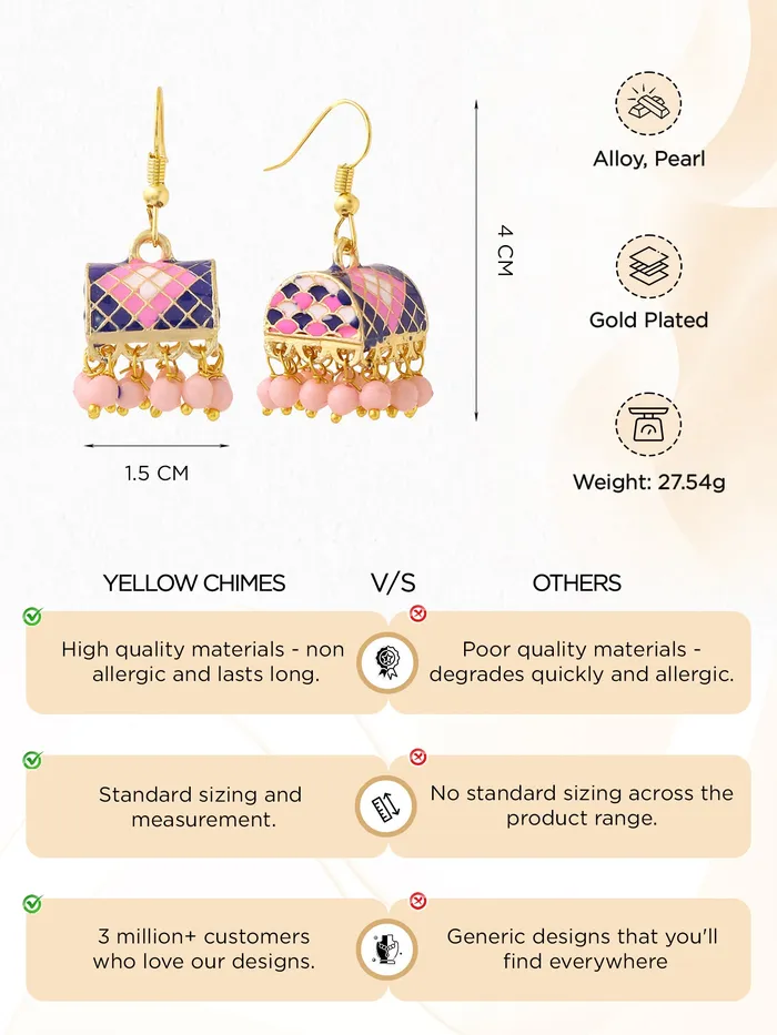 Yellow Chimes Necklaces Yellow Chimes Meenakari Jhumka Earrings for Women Traditional Small Jhumki Earrings Set for Girls Combo of 3 Pairs Jhumkas Ethnic Gold Plated Women Earrings Birthday Gift For Girls