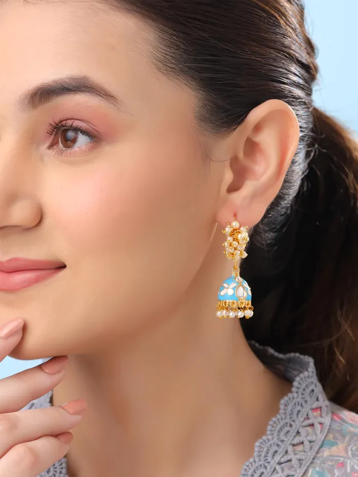 Yellow Chimes Necklaces Yellow Chimes Meenakari Jhumka Earrings for Women Traditional Small Jhumki Earrings Set for Girls Combo of 3 Pairs Jhumkas Ethnic Gold Plated Women Earrings Birthday Gift For Girls