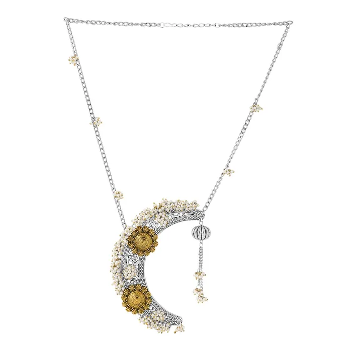 Yellow Chimes Necklaces Yellow Chimes Necklace for Women and Girls Moti Necklace Silver Plated Half Moon Designed Necklace Birthday Gift for girls and women Anniversary Gift for Wife