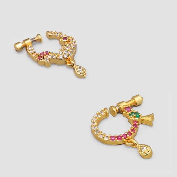 Yellow Chimes Necklaces Yellow Chimes Nose Rings for Women Set of 2 Pcs Nosepins Traditional GoldPlated White Pink American Diamond Nose Pins for Women and Girls